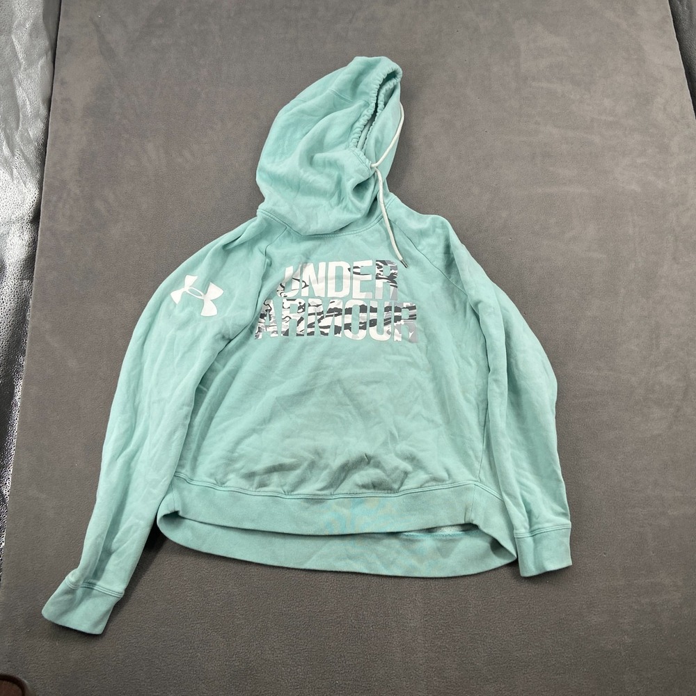 Under Armour Coldgear Hoodie Womens XL Aqua Graphic Loose Fit Raglan Sleeve
